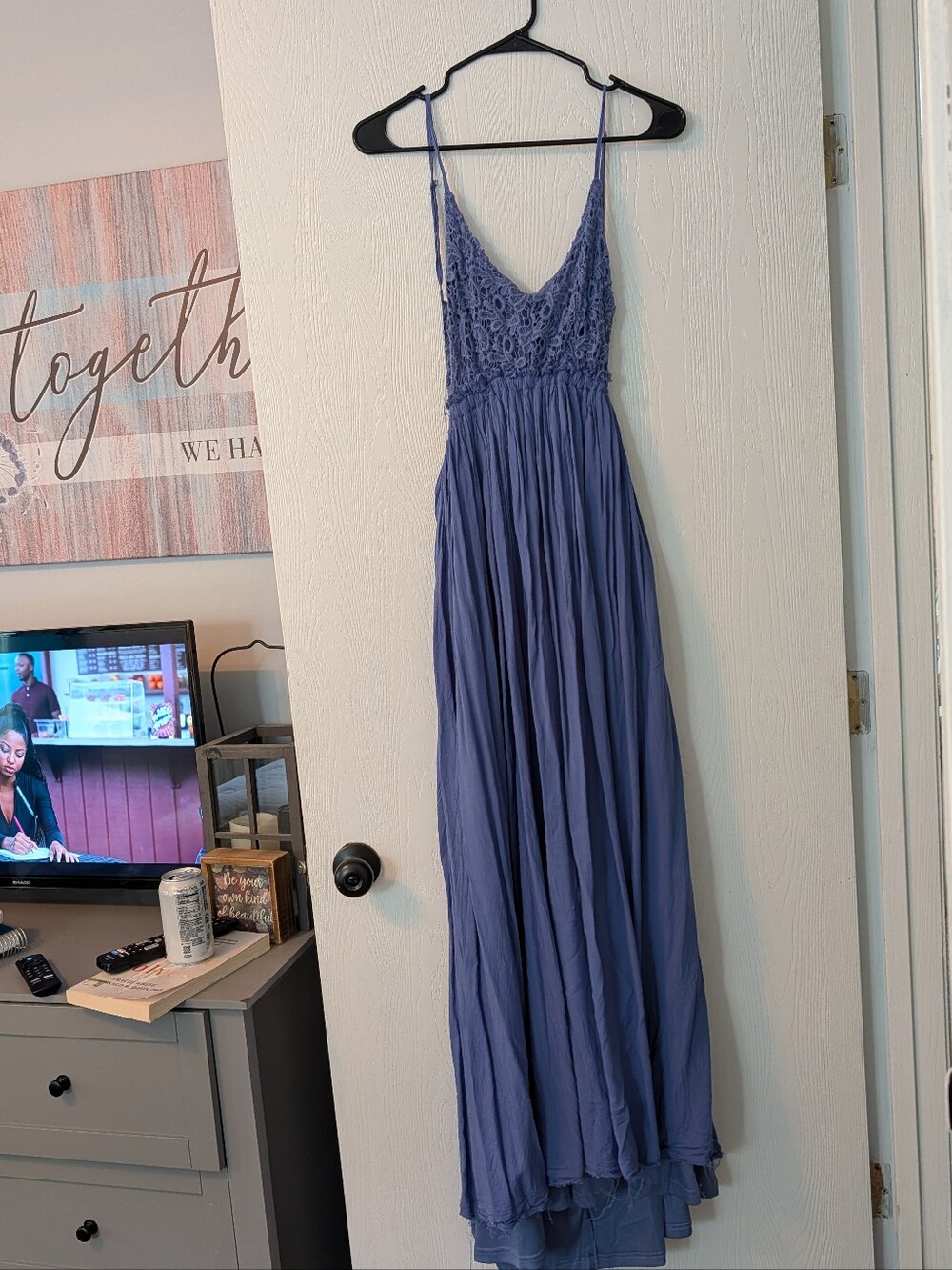 Spaghetti-Strap Lace Bodice Maxi Dress — Periwinkle Blue